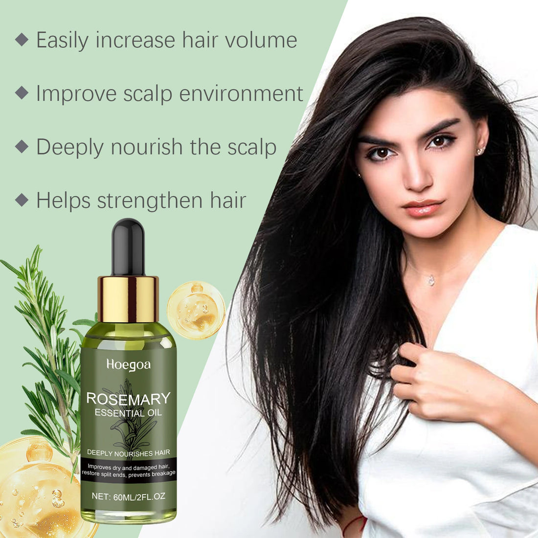 60ML Rosemary Essence Oil Moisturizing Nourishing Scalp Enhance Smoothness Repairing Damaged Hair Restore Spilt Ends Strengthen Barrier Volumizing Hair Care Oil