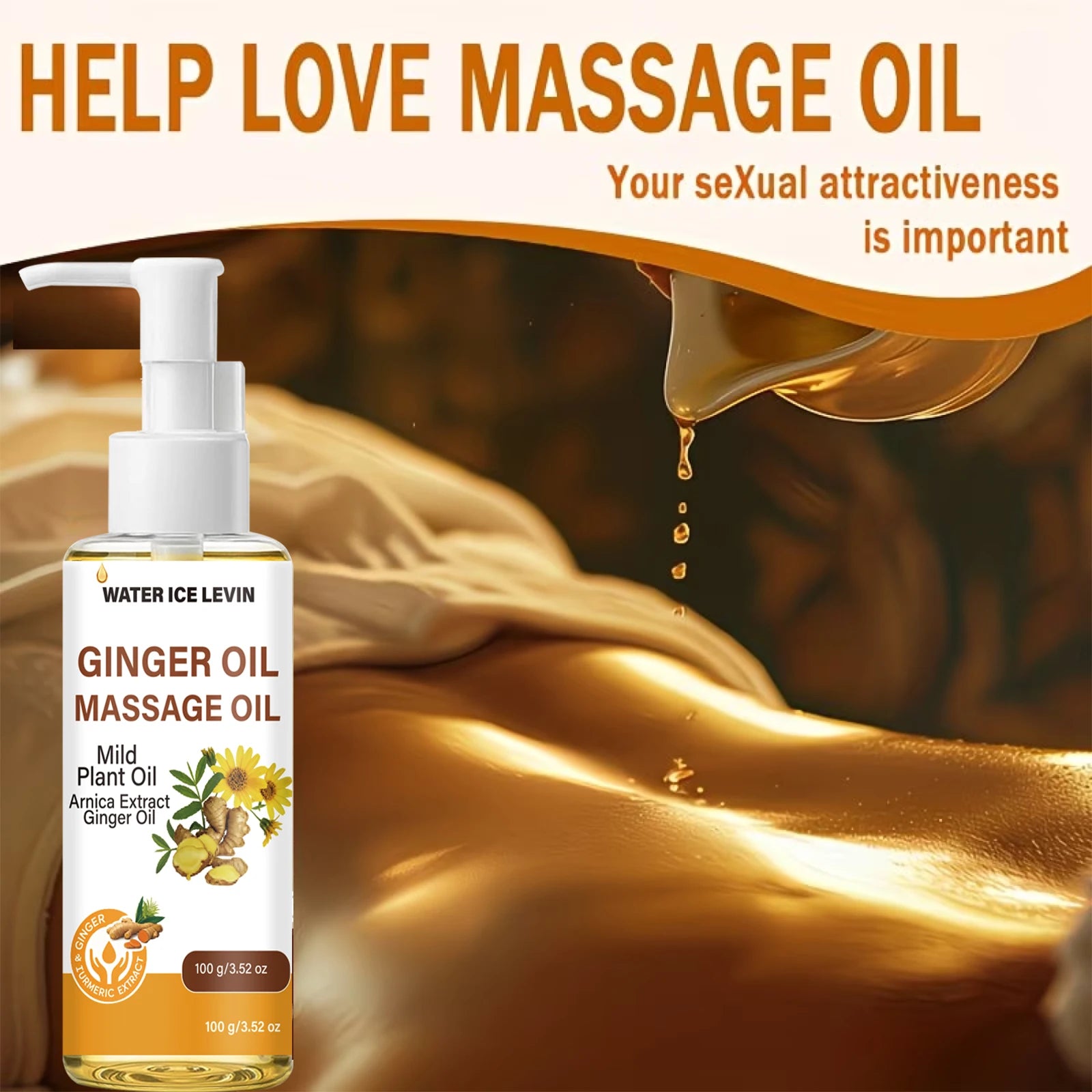 Natural Ginger Arnica Massage Oil, Hydrating Firming Plant-Based Body Care Essential Oil