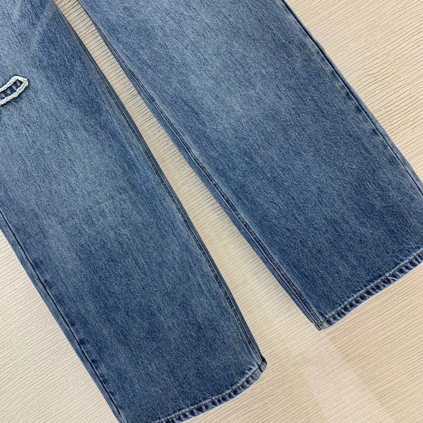 New Rivet Patchwork Straight Leg Wide Leg Jeans Fashion Casual Slim Pants Women