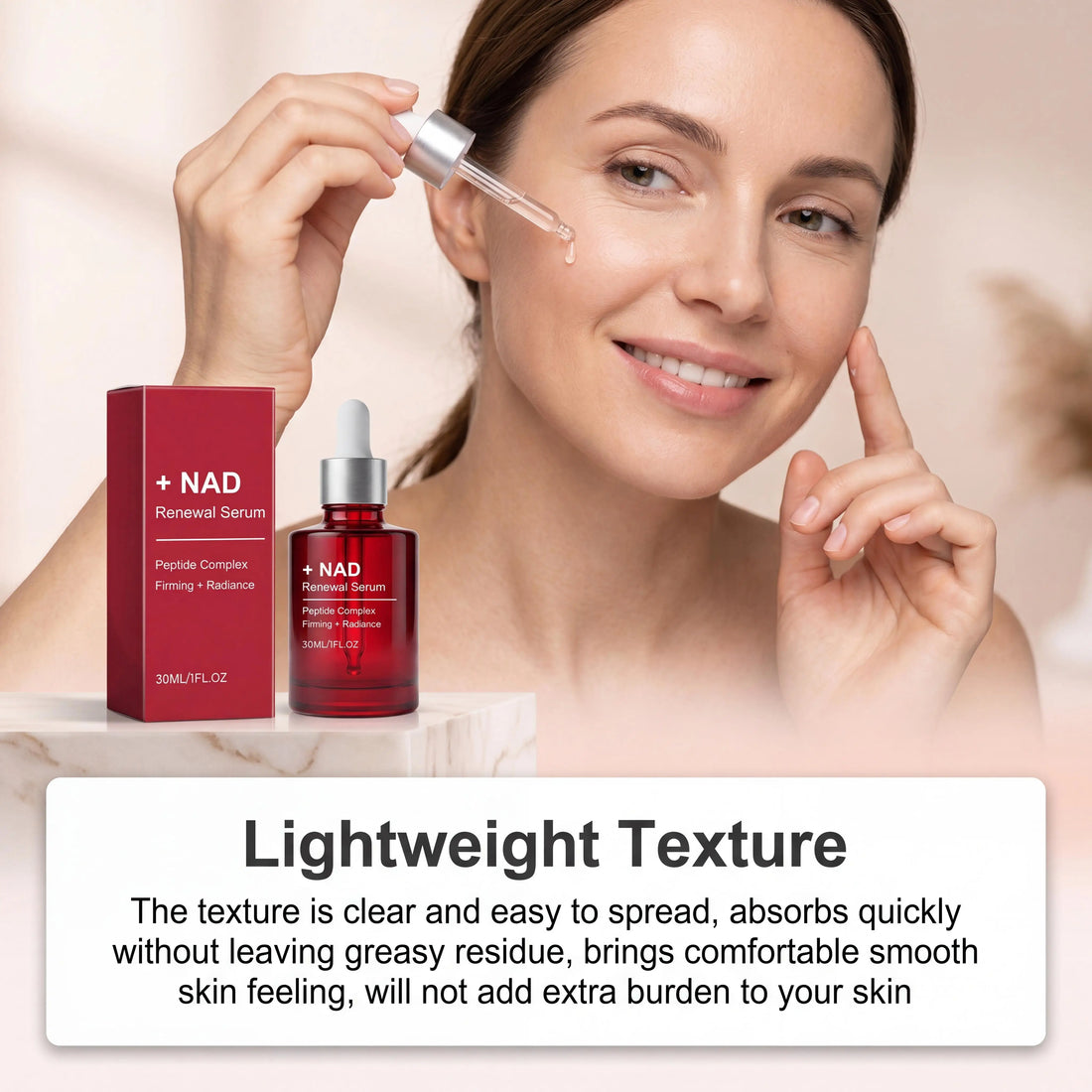 NAD Renewal Serum Peptide Complex Firming Brightening Anti Aging Hydrating Smooth Fine Lines Boosting Radiance Face Essence NAD Renewal Serum