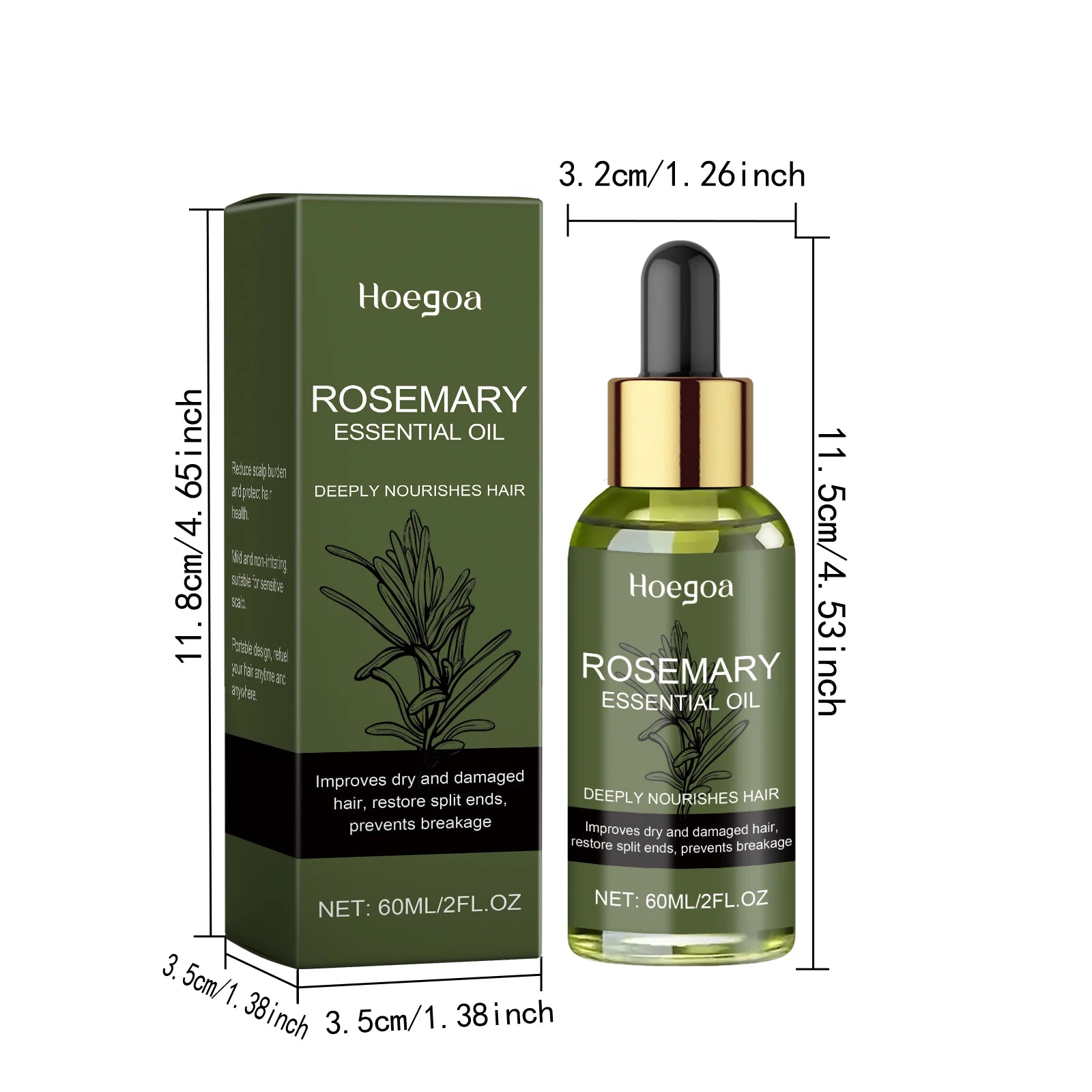 60ML Rosemary Essence Oil Moisturizing Nourishing Scalp Enhance Smoothness Repairing Damaged Hair Restore Spilt Ends Strengthen Barrier Volumizing Hair Care Oil