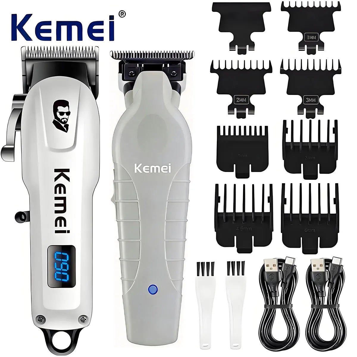 Kemei KM232 KM2299 Hair Clipper Combo Set for Men, Wireless Electric Hair Trimmer, USB Rechargeable, High-Power Hair Clipper for Home or Salon, Adjustable Blades for Carving, Edging, and Styling