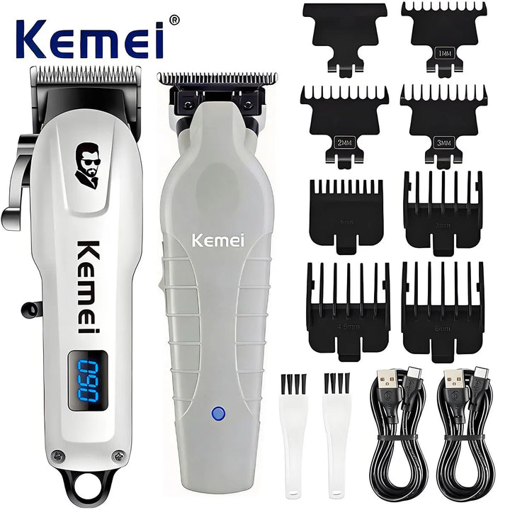 Kemei KM232 KM2299 Hair Clipper Combo Set for Men, Wireless Electric Hair Trimmer, USB Rechargeable, High-Power Hair Clipper for Home or Salon, Adjustable Blades for Carving, Edging, and Styling
