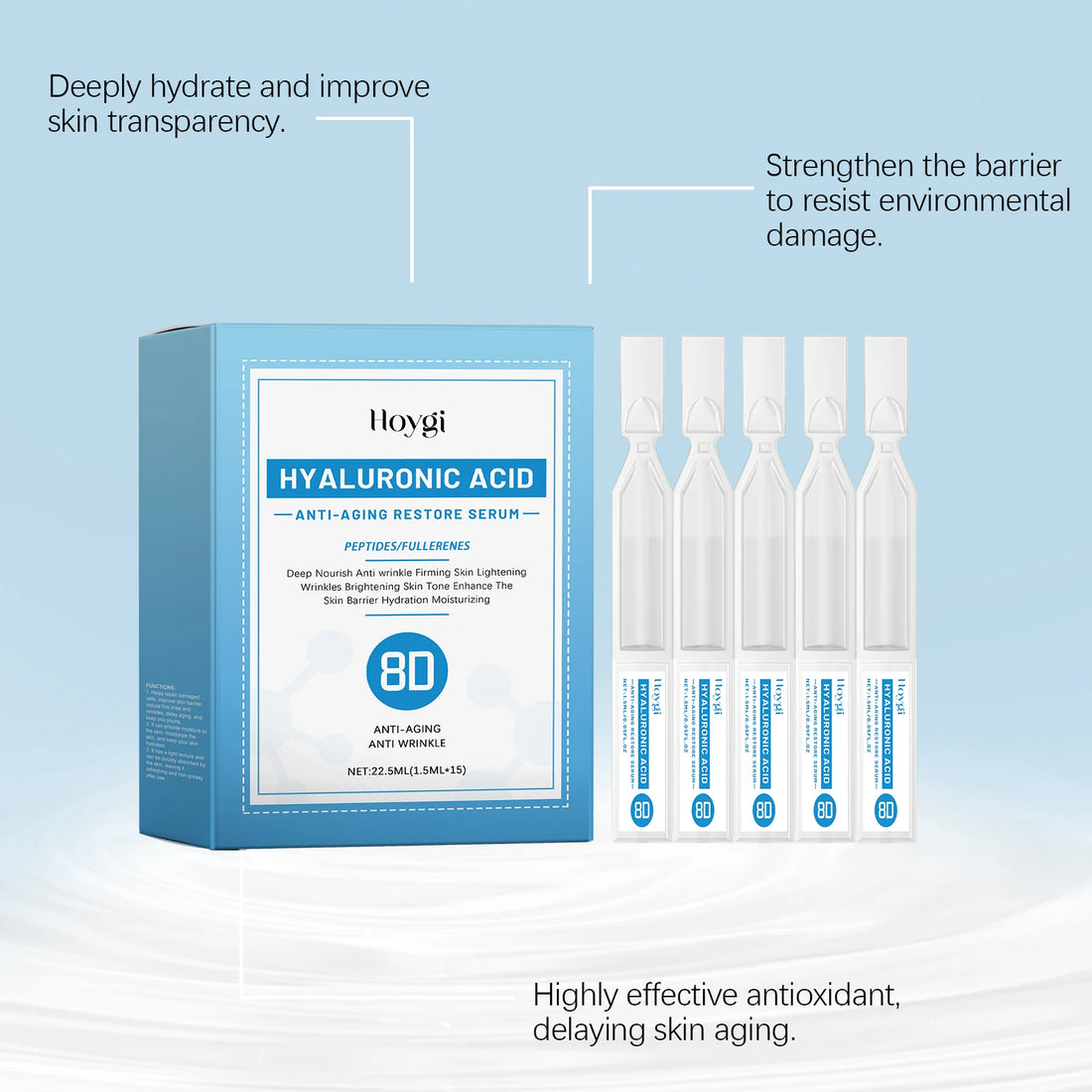22.5ML Hyaluronic Acid Face Serum Deep Nourishing Enhance Smoothness Improve Skin Elasticity Strengthen Barrier Firming Facial Serum