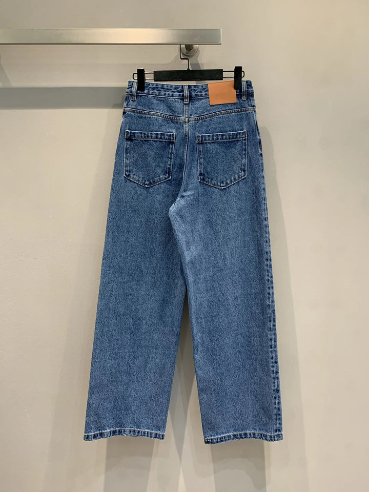 High Quality Spring And Summer Women's Jeans Casual Fashion Button Vintage Embroidery Loose Straight Cotton Denim Pants JQ137