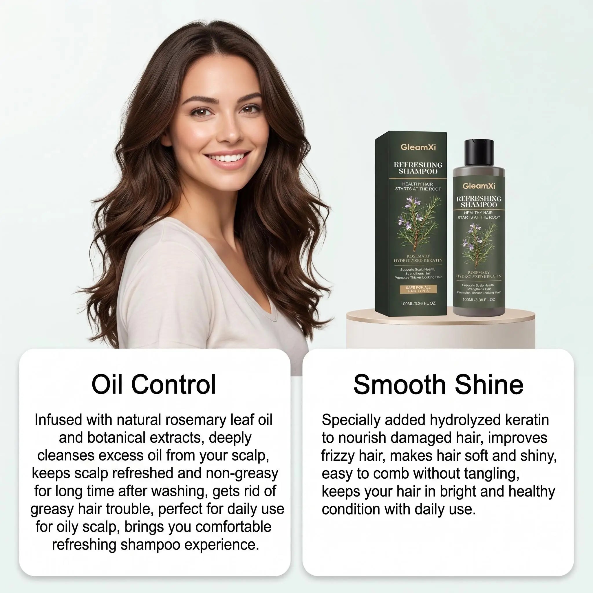 Gleamxi Rosemary Shampoo Gently Nourishing Scalp Care Anti Loss Strengthen Repair Damaged Oil Control Deep Cleaning Hair Growth Shampoo