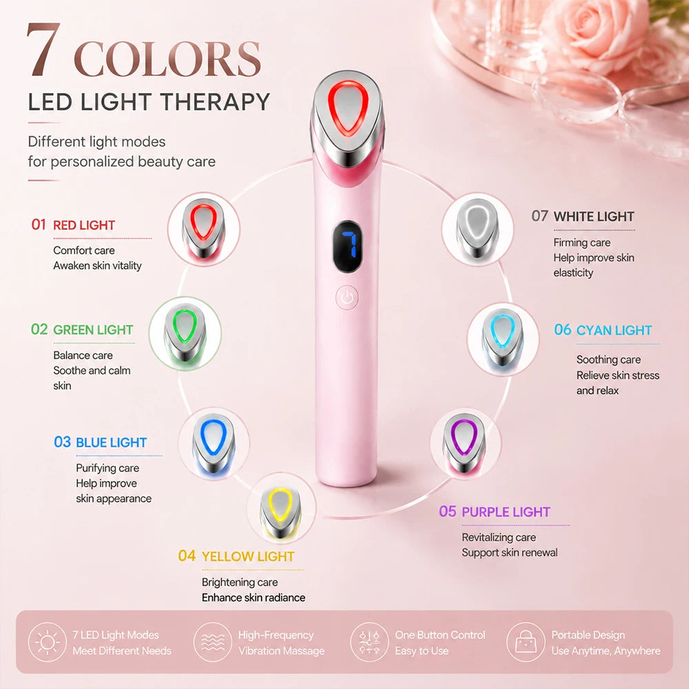 Portable Vibration Facial Massager with 7 Color LED Skin Care Tool USB Rechargeable Beauty Device