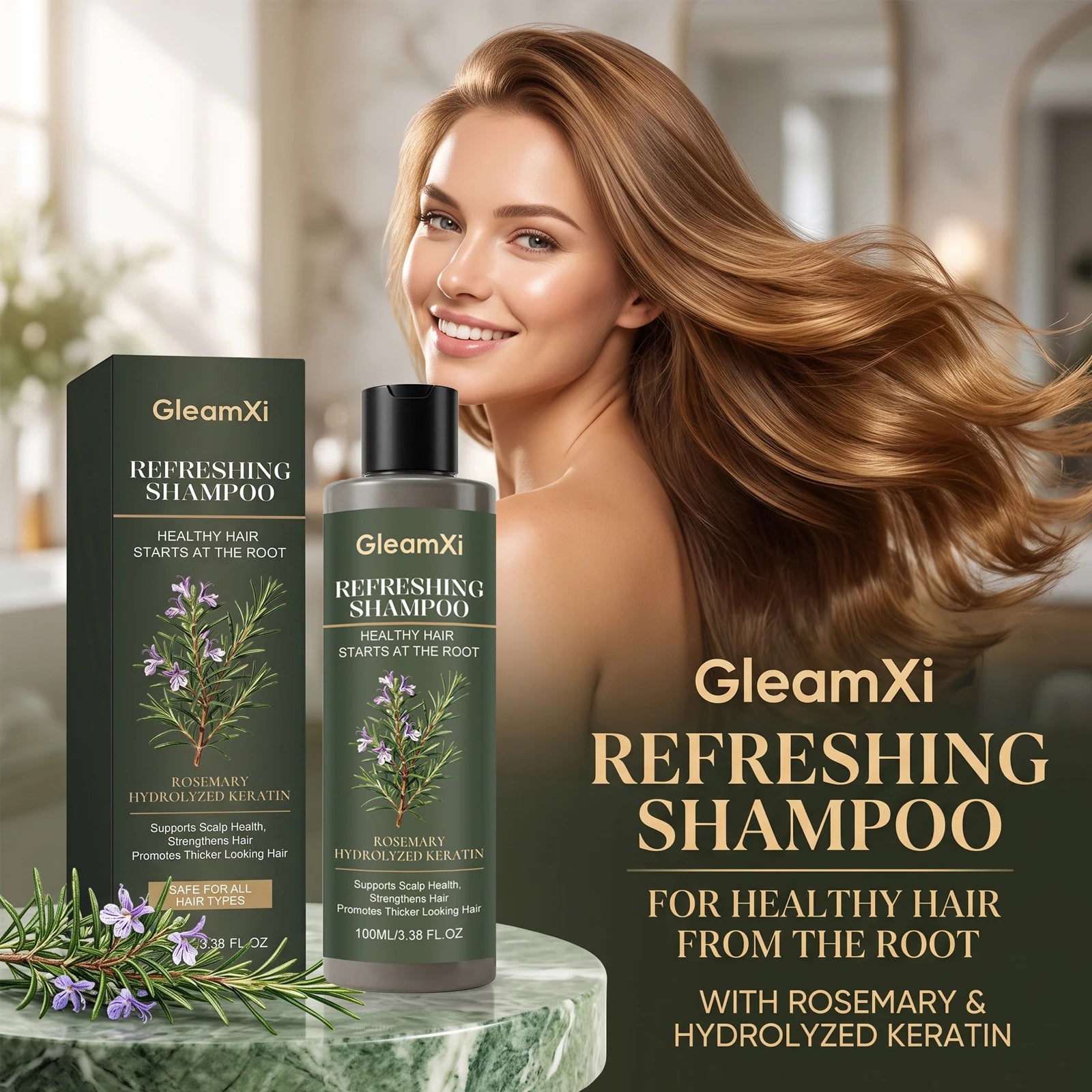 Gleamxi Rosemary Shampoo Gently Nourishing Scalp Care Anti Loss Strengthen Repair Damaged Oil Control Deep Cleaning Hair Growth Shampoo
