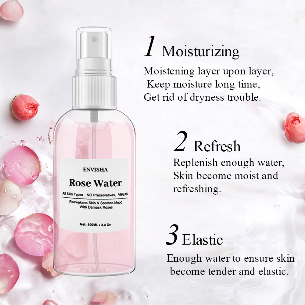 ENVISHA Rose Water For Face Facial Toner Organic Rose Petals Essence Moisturizing Serum Refresh Elastic Shrink Pores Skin Care Halalzen