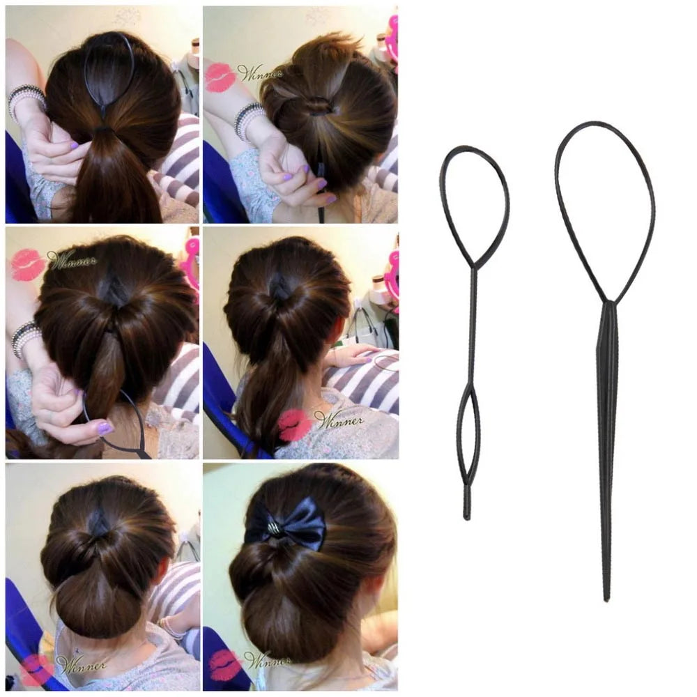 Plastic Hair Loop Styling Tool Magic Topsy Tail Hair Braid Ponytail Styling Clip Bun Maker For Girls Hairstyles