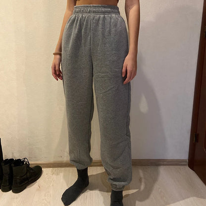 Women High Waist Casual Sweatpants Loose Elastic Waist Sports Pants Solid Sweatpants Baggy Ankle-length Trousers Black Gray