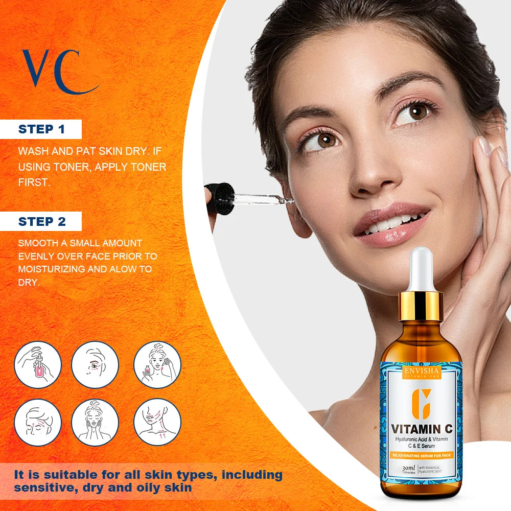 ENVISHA Face Serum Vitamin C Whitening Facial Care Skin Hyaluronic Acid Anti Aging Wrinkle Moisturizing Retinol Shrink Pores Halalzen