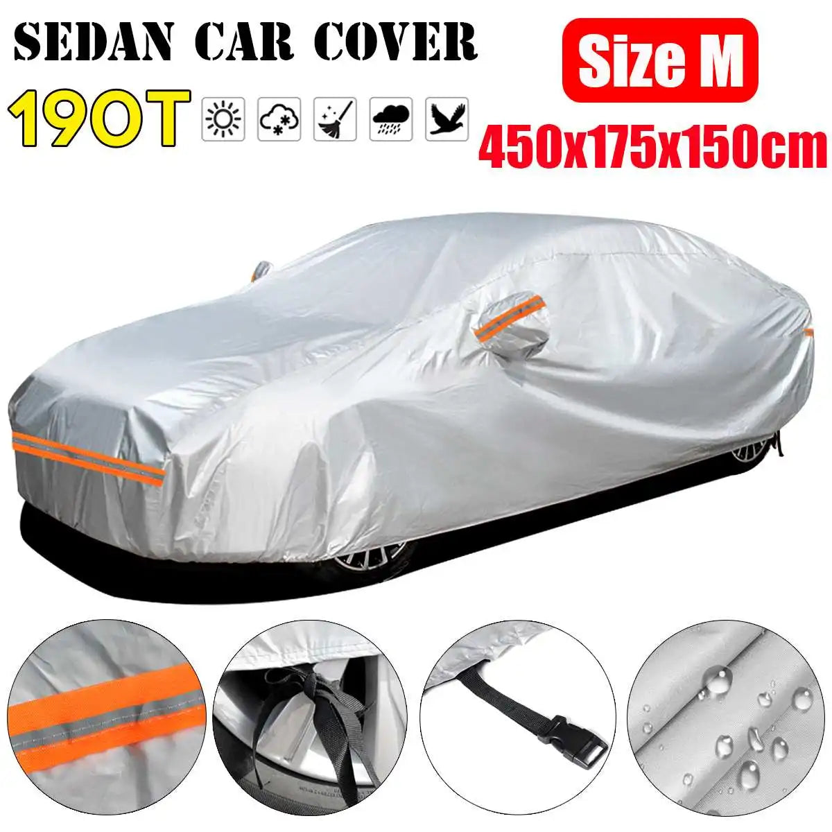 Universal 190T Full Car Cover Indoor Outdoor Waterproof Anti Snow Sunshade Dustproof Sedan Car Protective Cover M/L Size