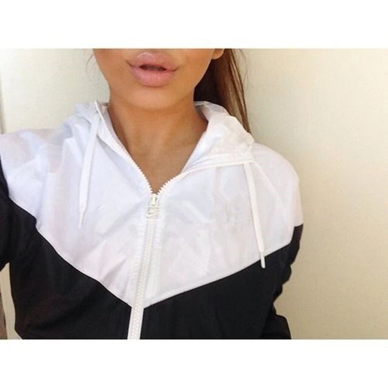 Loose Casual Hooded Zipper Jacket Women Fashion Coat With Pocket Autumn Stitching Long Sleeve Ladies Jacket