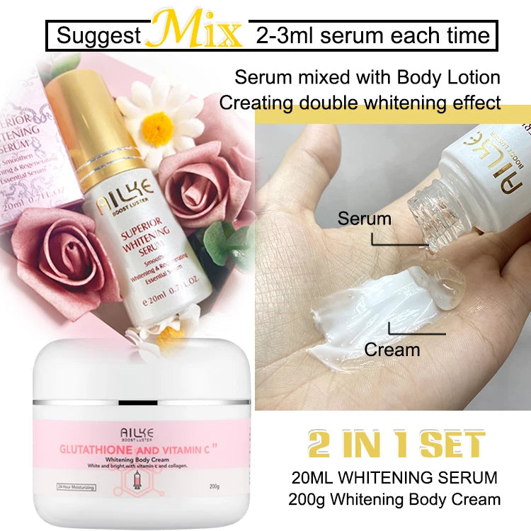 AILKE Whitening Skin Care Set, With Glutathion Vitamin C, Brighter Smoother Skin, Reduce Dark Spots, Clean Skin, Moisturizing Halalzen