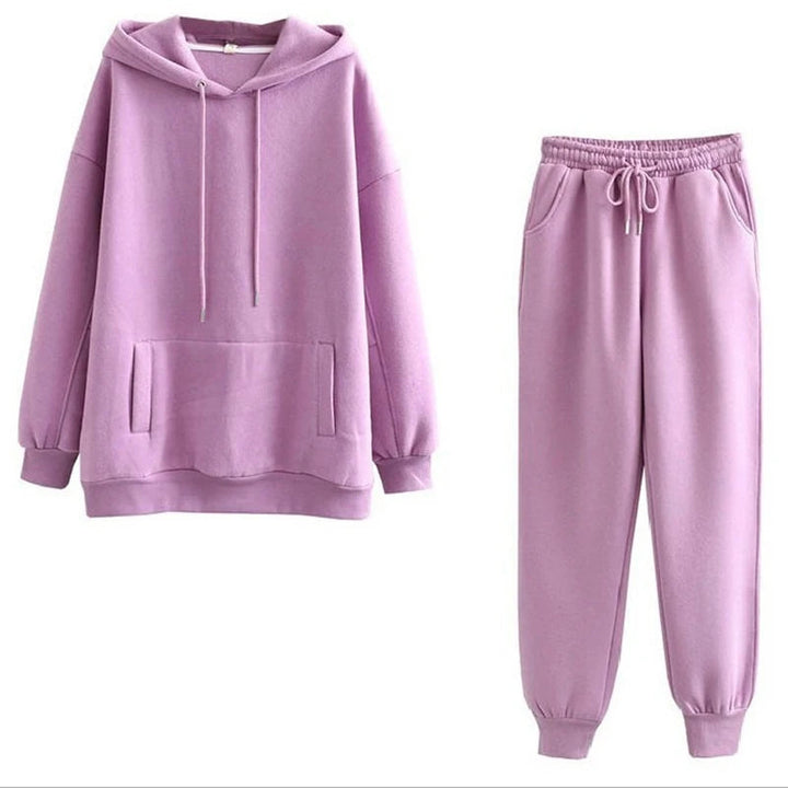 New Tracksuit Women Elegant Solid Suits Fleece Warm Hoodies 2 Piece Set Autumn Winter Fashion Oversized Sweatshirts Tracksuit HALALZEN