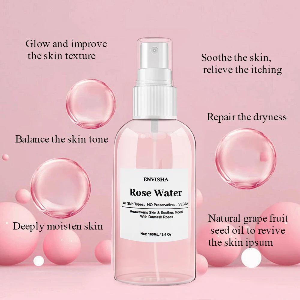 ENVISHA Rose Water For Face Facial Toner Organic Rose Petals Essence Moisturizing Serum Refresh Elastic Shrink Pores Skin Care Halalzen