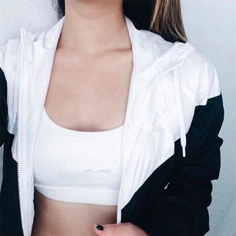 Loose Casual Hooded Zipper Jacket Women Fashion Coat With Pocket Autumn Stitching Long Sleeve Ladies Jacket