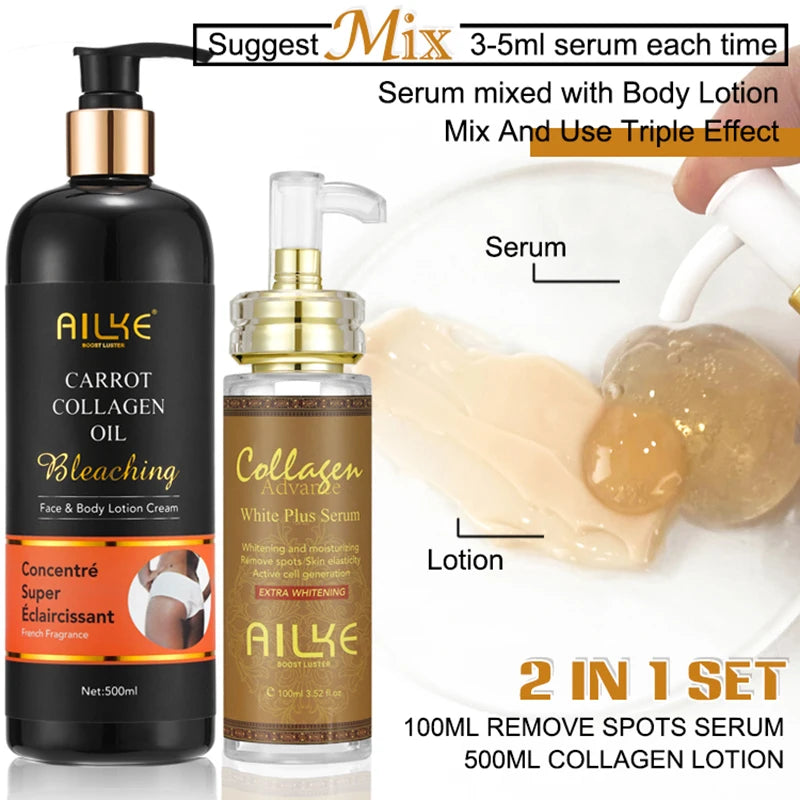 AILKE Skin Whitening Face Serum, Reduce Spots, Moisturizing, Even Skin Tone, With Organic Collagen, Skin Lightening Body Serum Halalzen