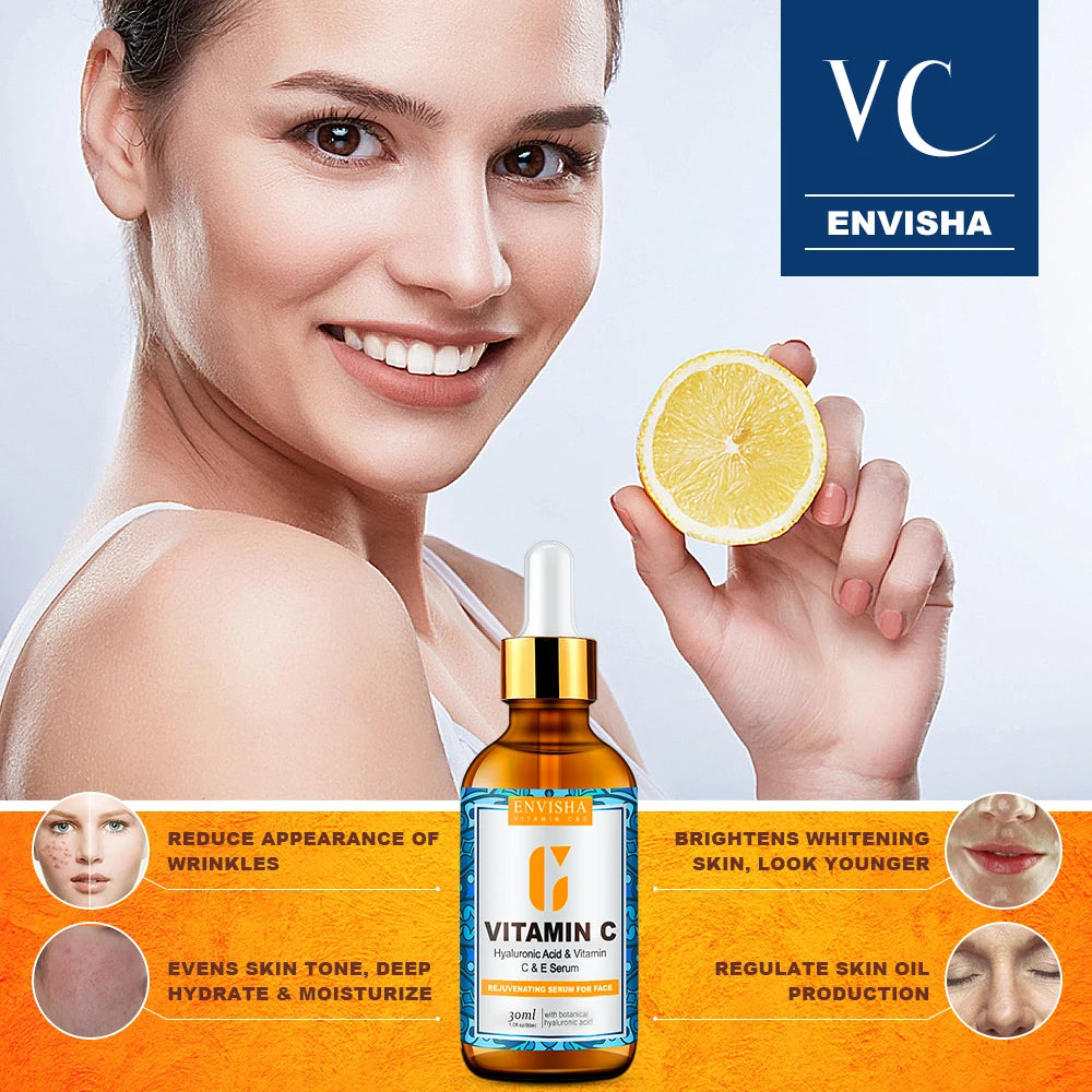 ENVISHA Face Serum Vitamin C Whitening Facial Care Skin Hyaluronic Acid Anti Aging Wrinkle Moisturizing Retinol Shrink Pores Halalzen
