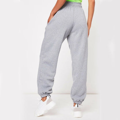 Women High Waist Casual Sweatpants Loose Elastic Waist Sports Pants Solid Sweatpants Baggy Ankle-length Trousers Black Gray