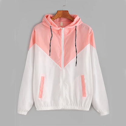 New Outdoor Jacket Coat Womens Long Sleeve Patchwork Thin Skin Suits Hooded Zip Stitching Outwear Coat Running Sport Jacket