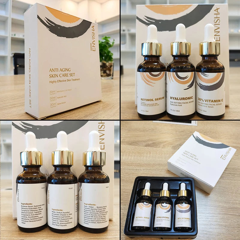 ENVISHA Face Care Serum Set Hyaluronic Acid Retinol Vitamin C Serum Whitening Moisturizing Essence Facial Skin Care Cosmetics Halalzen