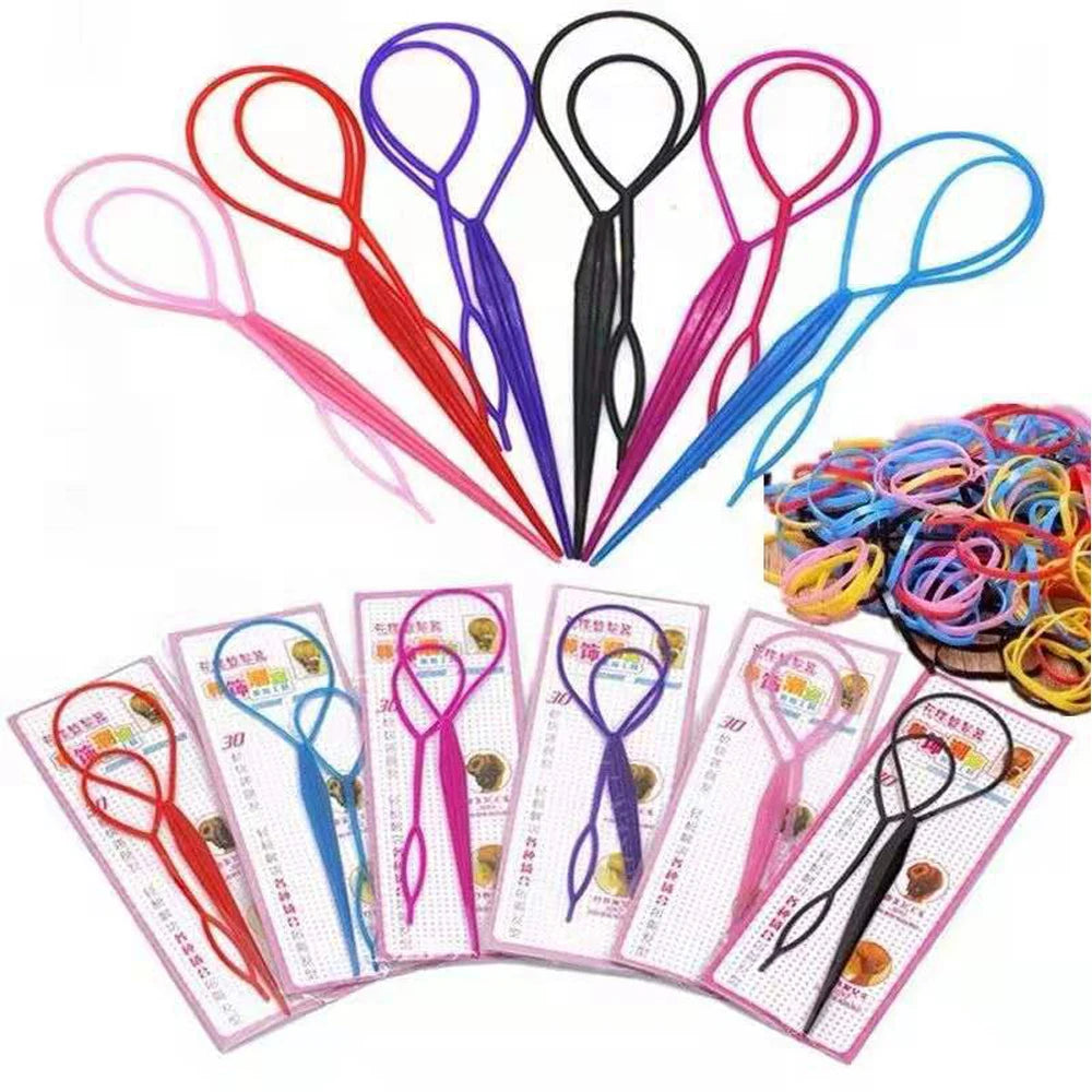 Plastic Hair Loop Styling Tool Magic Topsy Tail Hair Braid Ponytail Styling Clip Bun Maker For Girls Hairstyles