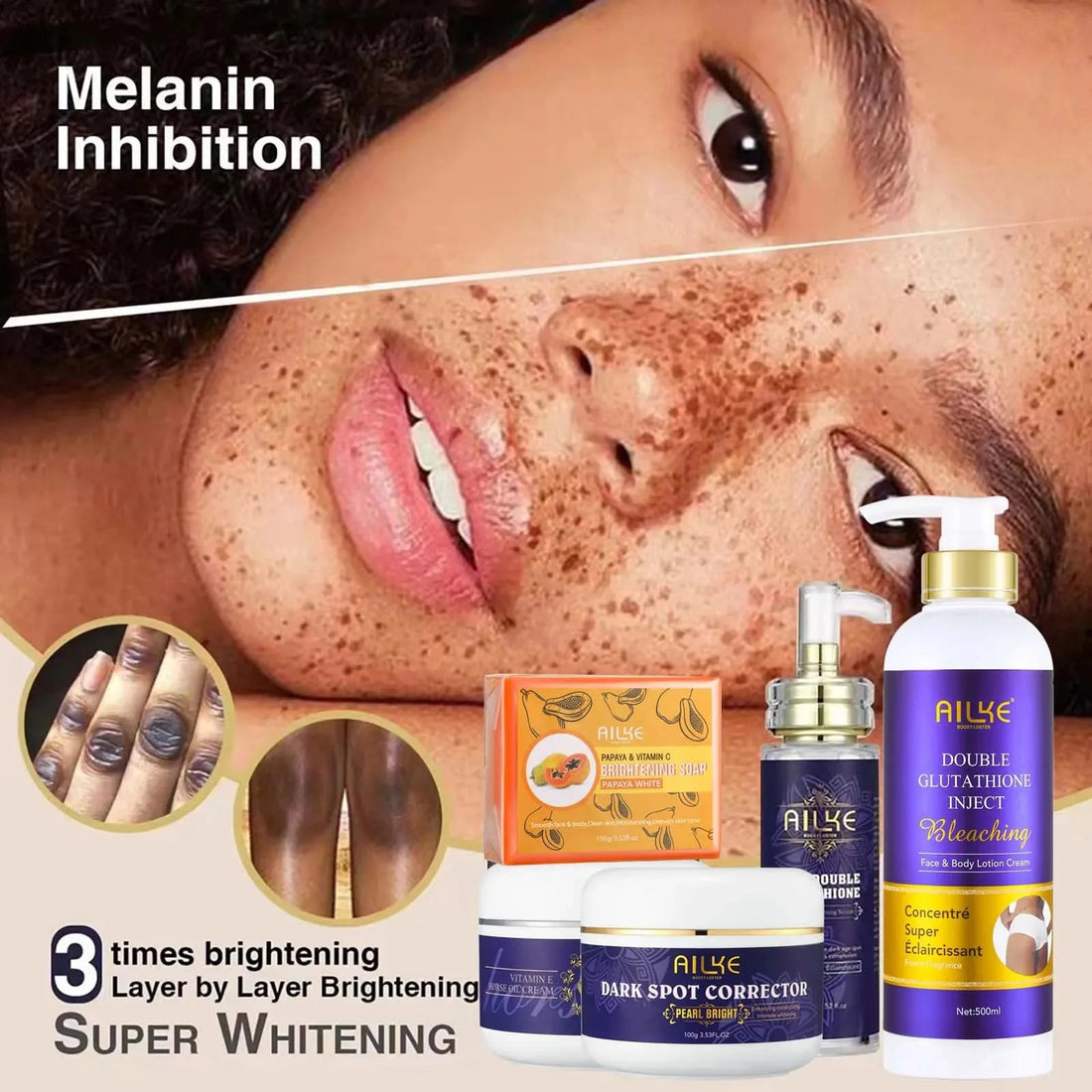 AILKE Whitening Skin Care Set, Reduce White, Dark, and Black Spots, Moisturizing, Clean Skin, Lightening for All Skin Types Halalzen