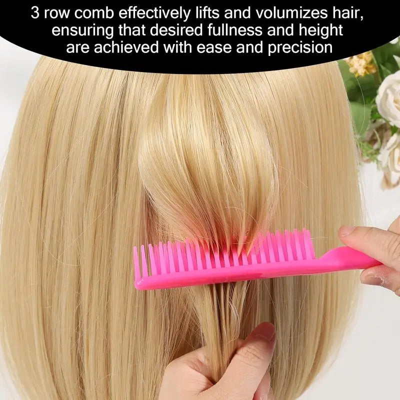 3 Row Hair Comb for Natural Detangling Hair Styling Brush Nylon Bristle Unbraider Teasing Comb Rat Tail for Women Men Black PD