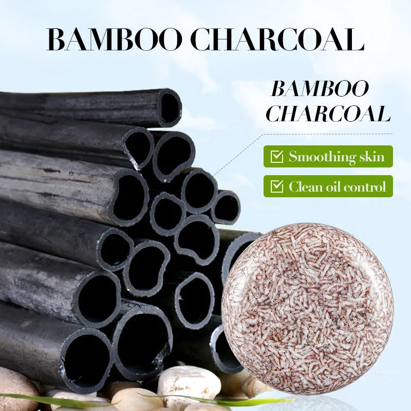 Bamboo Charcoal Shampoo Soap Anti Dandruff Anti Itching Deep Cleansing Hair Soap Lightening Strengthening Hair Roots Refreshing Halalzen