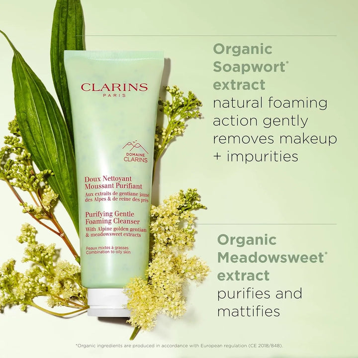 Clarins Purifying Gentle Foaming Face Cleanser, Cleanses, Purifies, Softens and Mattifies, Combination To Oily Skin Types, 125ml Halalzen