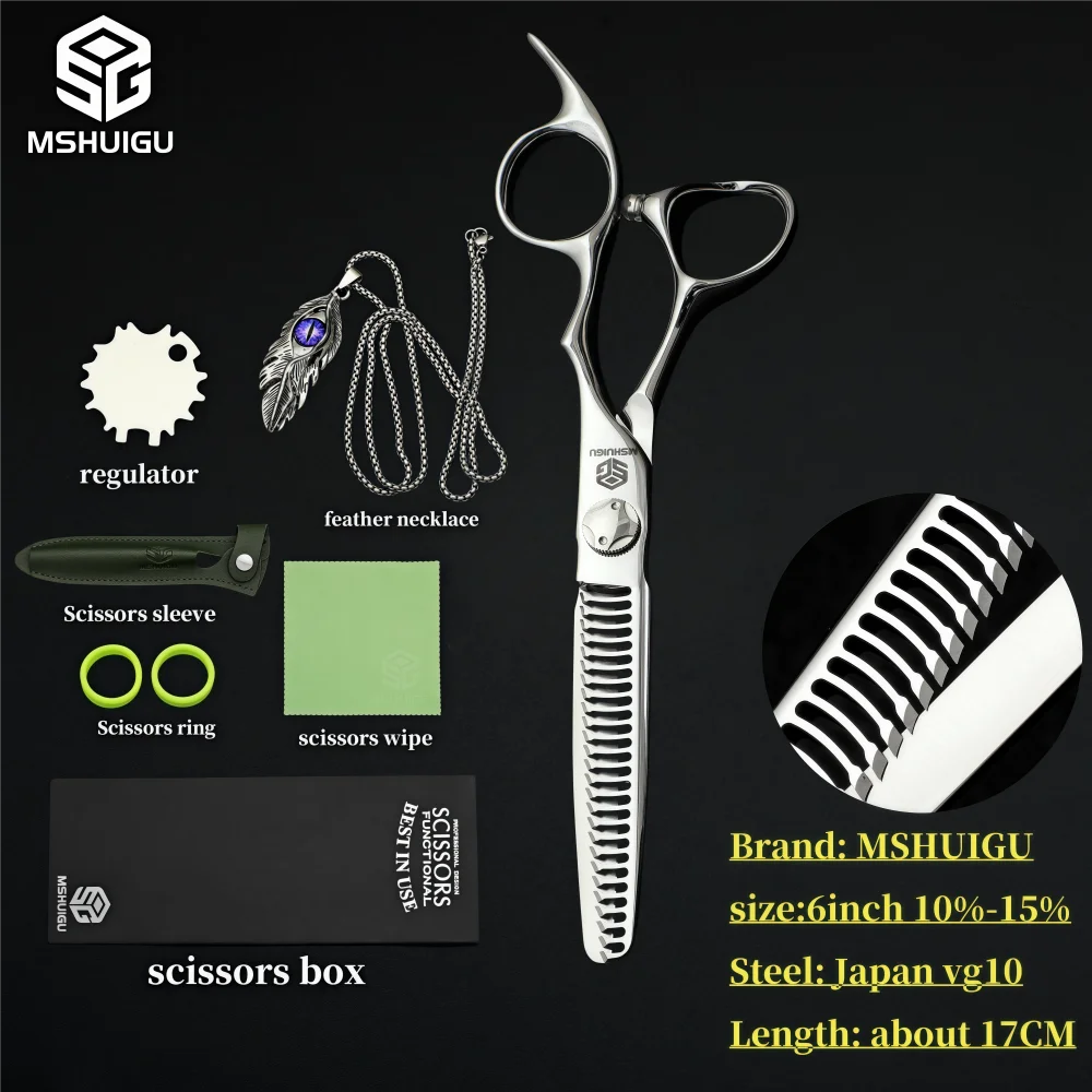 MSHUIGU 440C Professional Barber Scissors 6-7 Inch Laser Wire Serrated Blade Multi-Functional Thinning Hair Shears for Salon Too