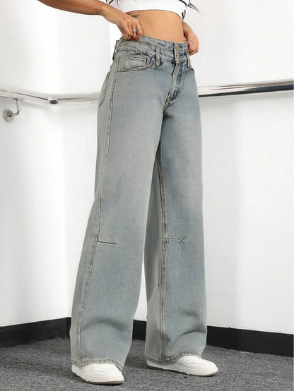 Women’s Washed Vintage Wide-Leg Jeans, Loose & Casual, Classic & Versatile