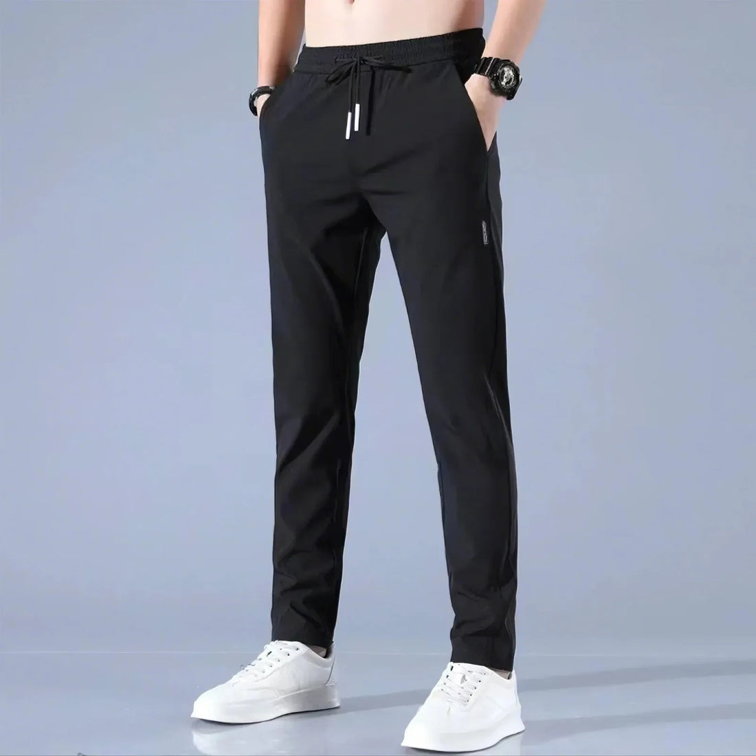 Men Fast Dry Stretch Pants Ice Silk Trousers Solid Color Mid-Waist Loose Breathable Straight-Leg Casual Pants Thin Sports Pants