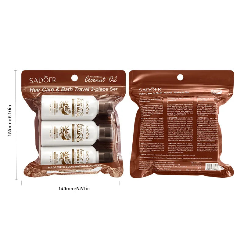 SADOER Coconut 3 In 1 Hair Mask Shampoo Body Wash Shower Gel Kit Repair Dry Damaged Smooth Moisturizing Treatments Sets for Hair Halalzen