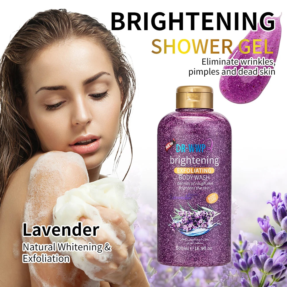 Rose Lavender Kojic Acid AHA Shower Gel Deep Cleansing Brighten Skin Scrub Body Wash Exfoliator Body Care Fragrance Skincare Halalzen