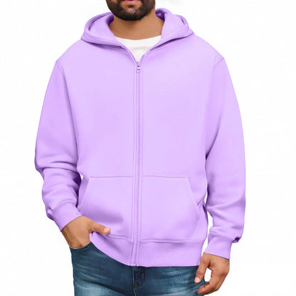 Men zip up hoodie plain color casual streetwear pullover jacket soft cozy fashionable urban youth winter hooded sweatshirt