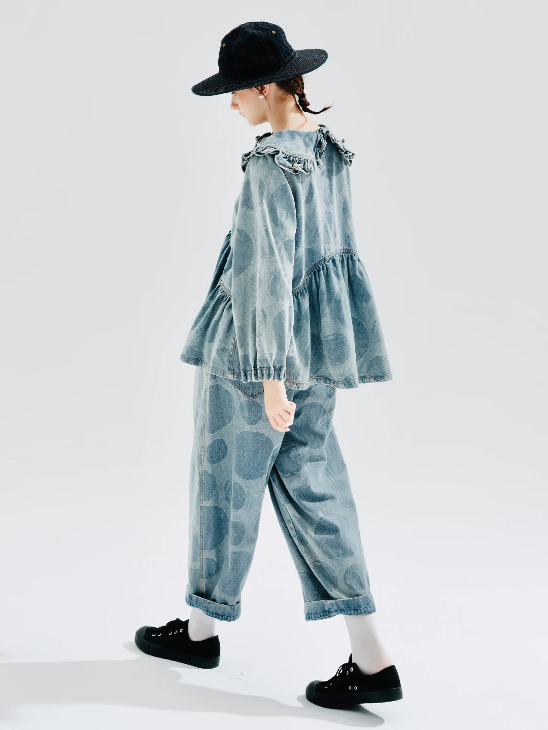 imakokoni 2023 Autumn Original design Pure cotton printed denim radish pants loose jeans for women 234201