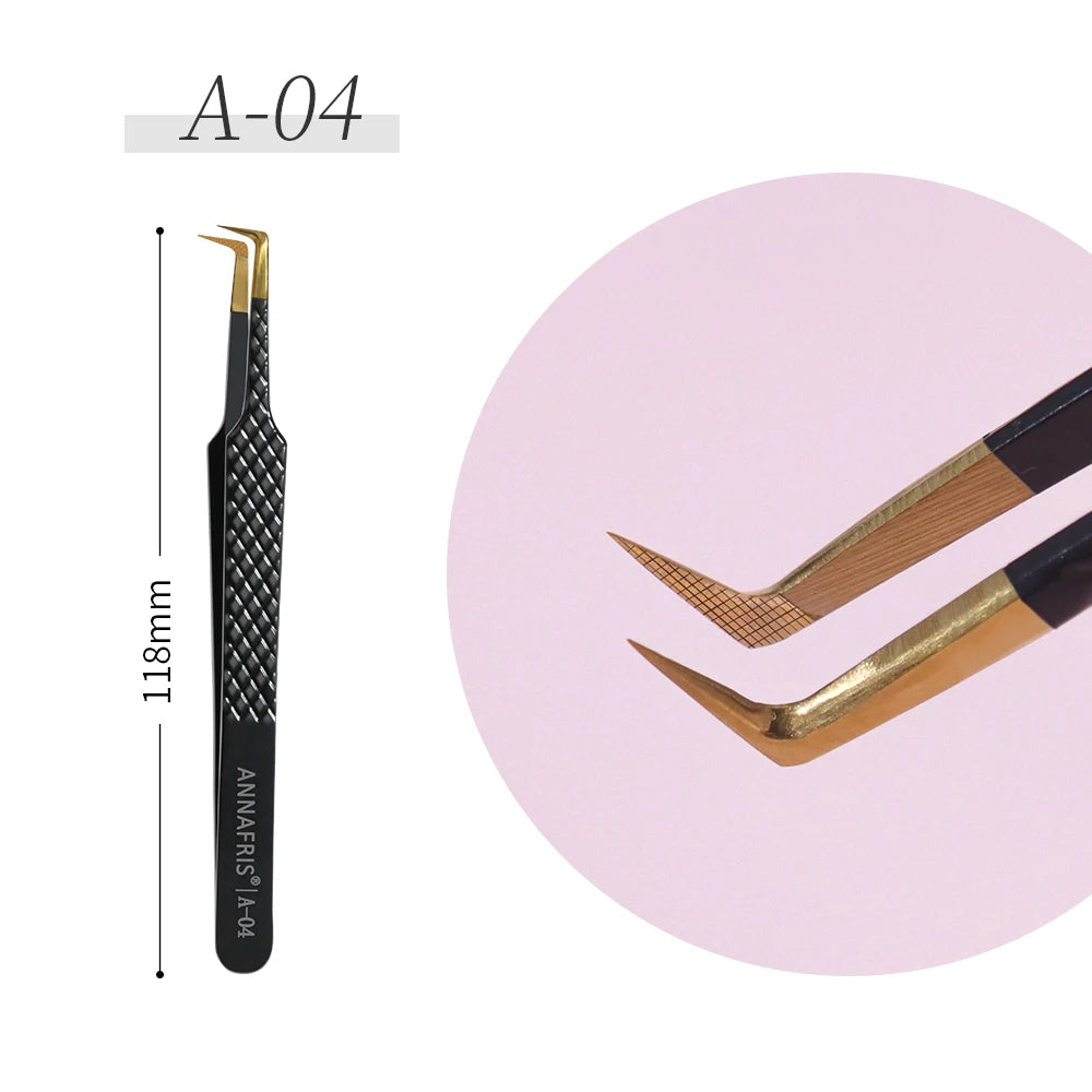 ANNAFRIS High-end Fiber Tip Lash Tweezers Stainless Steel Straight Head Curved Tip Eyelash Extension Tweezer Makeup Tools