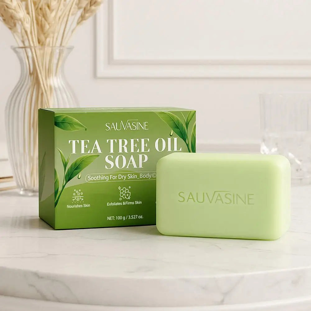 100G Tea Tree Oil Soap Bar for Men & Women, Deep Cleansing, Soothing for Dry Skin, Body Odor Care, Exfoliates & Firms Skin Care Halalzen