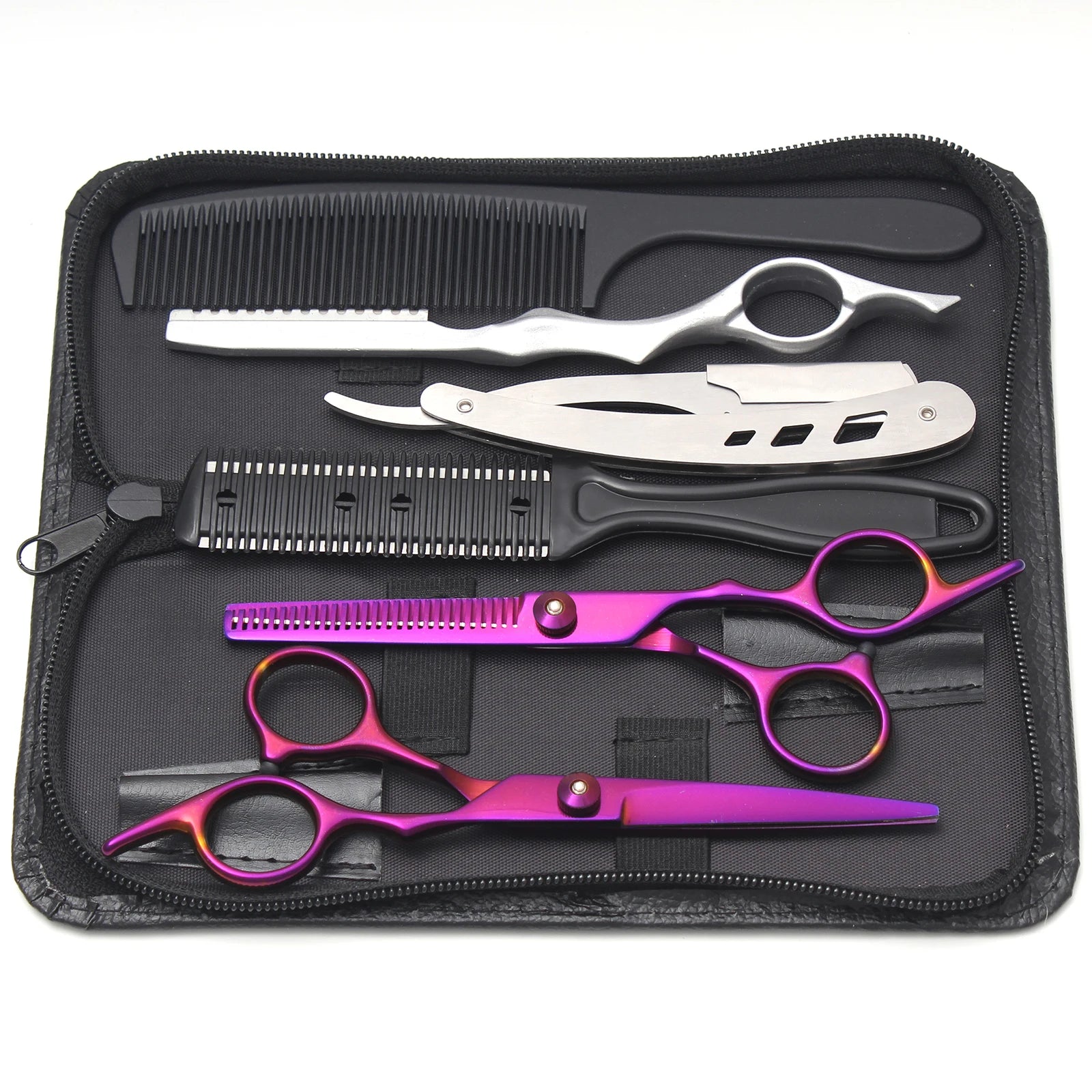Hairdressing Scissors Blue Japan Stainless Hair Scissors Salon Cutting Scissors Barber Shop Thinning Shears Comb Razor C1001 Halalzen