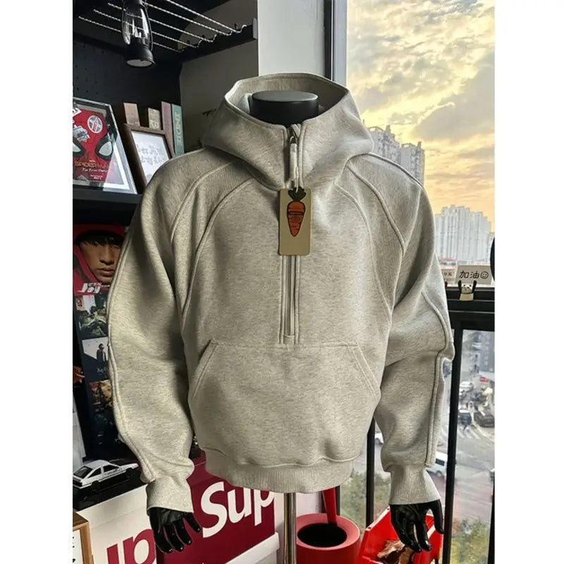 American Half-zipper Stand-up Collar Sweatshirt for Men's Fashion Brand Handsome Three-dimensional Hoodie