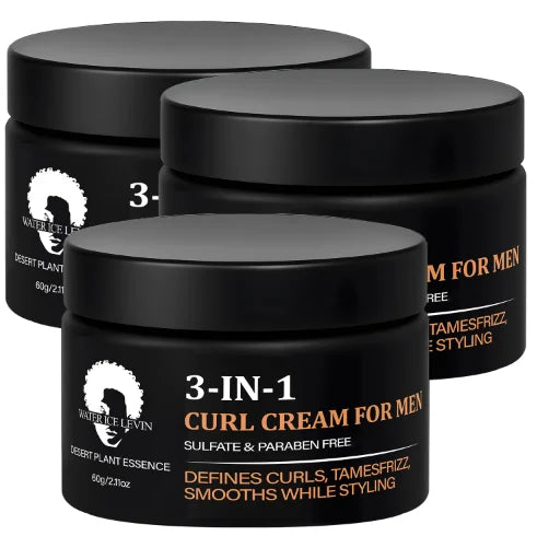 3-IN-1 Men’s Curl Cream: Sulfate/Paraben-Free, Desert Plant Essence, Defines Curls, Tames Frizz & Smooths While Styling Halalzen