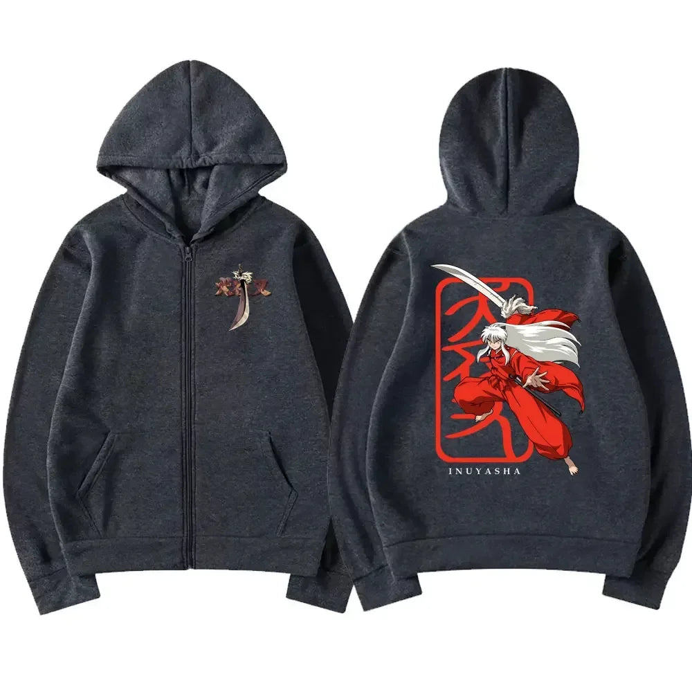 Japanese Anime Inuyasha Graphic Zipper Hoodie Unisex Manga Casual Zip Up Sweatshirt Men Women's Fashion Oversized Jacket Coat