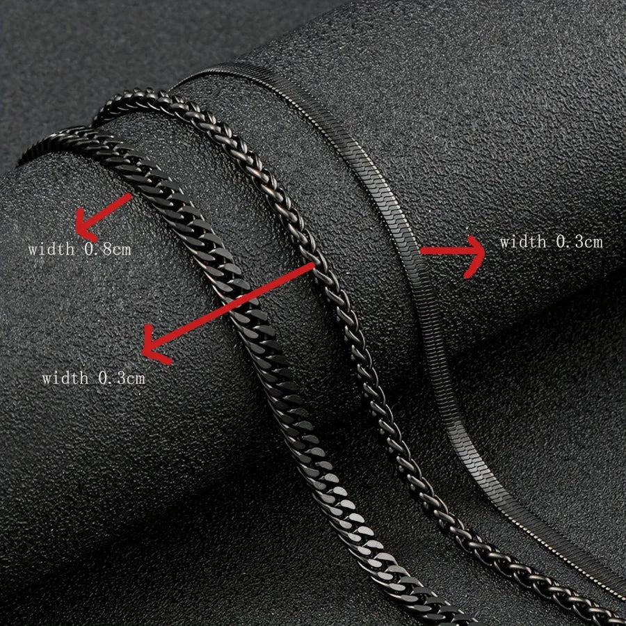 Men's 3pcs Black Steel Necklace Set – Punk Gothic Chain Links