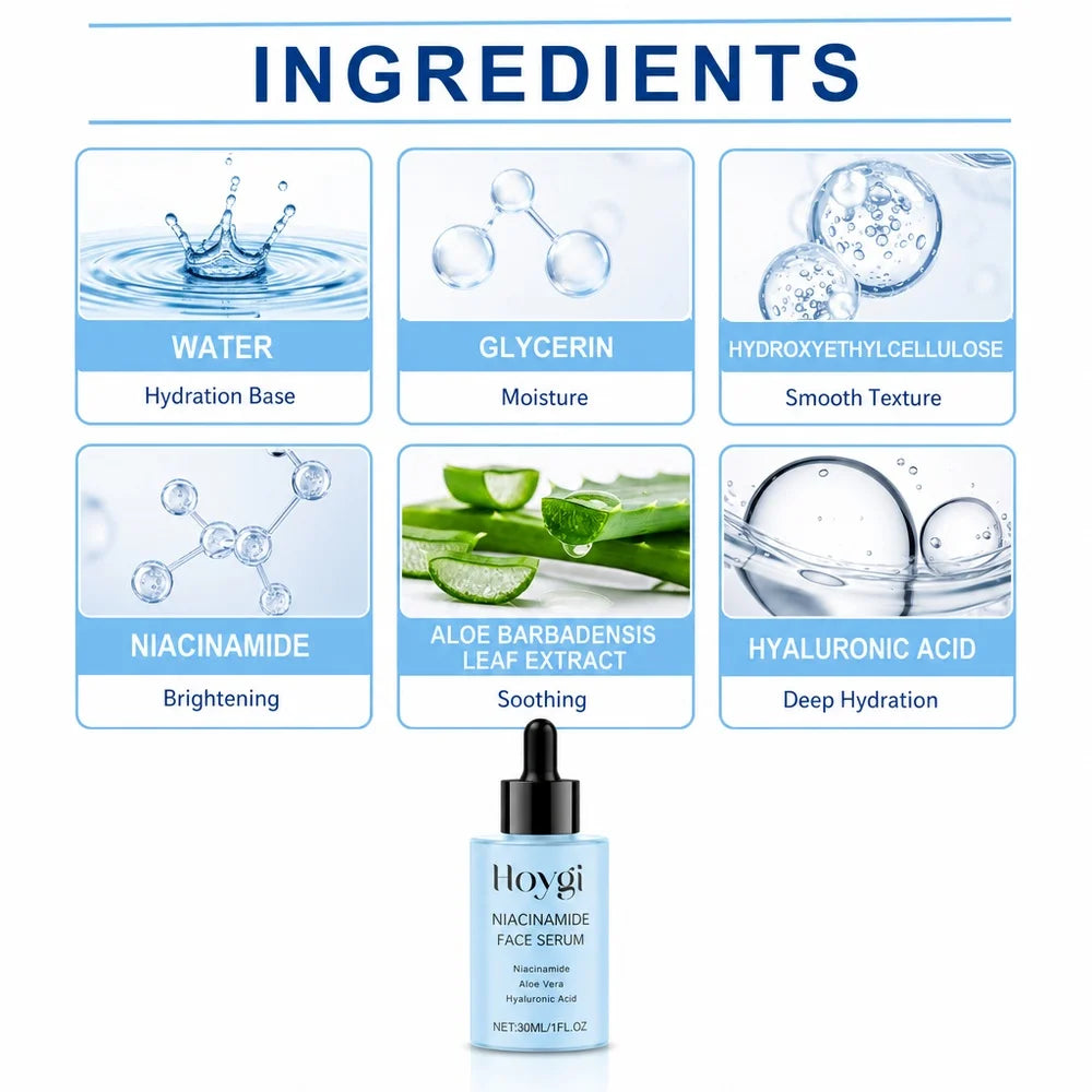 Ship From US Niacinamide Face Serum 30ml Anti Wrinkle Serum Aloe Vera Hydrating Brightening Skin Care For Women Sensitive Skin Dropper Bottle