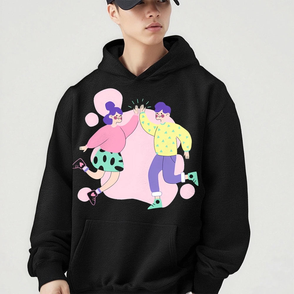 Eye Catching Hoodies Graphic Oversized Y2K Woman Streetwear Sweater With Colorful Print Casual Loose Fit Unisex Winter Clothing