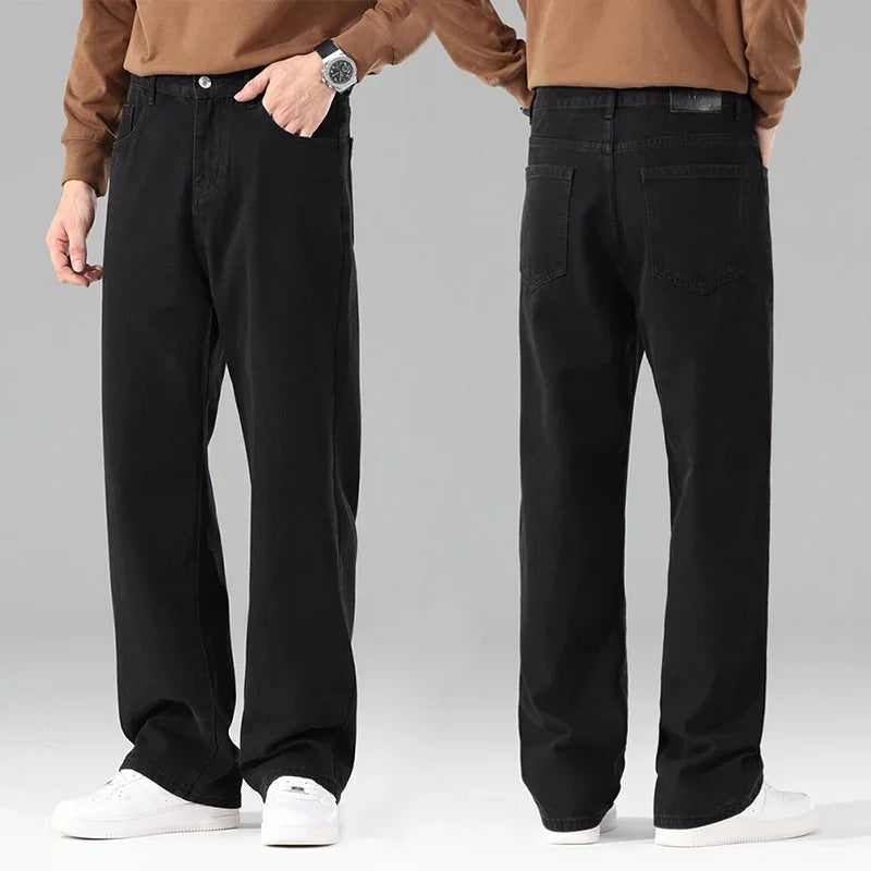 Neue Herren-Jeans für den Herbst, schwarz, lässig, Baggy-Hose, klassisch, gerader Schnitt, bequem, weit geschnitten, Denim-Hose, Herrenbekleidung