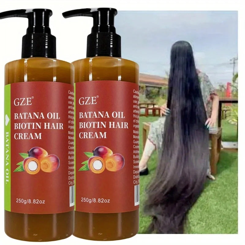 2 Pack GZE Batana Oil Biotin Hair Cream Strong Hair Anti-Breakage Repair Split Ends Silky For Dry Hair Halalzen